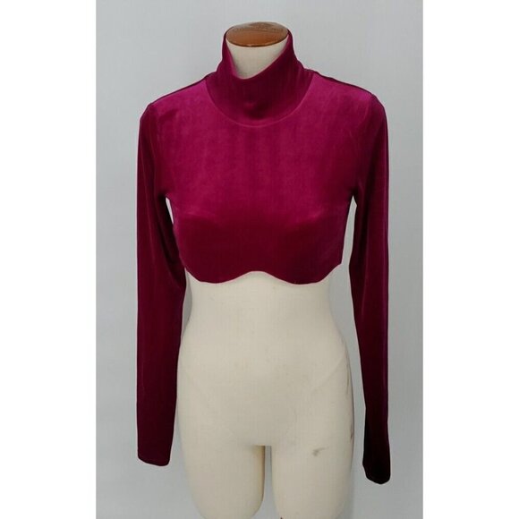 Revolve Camila Coelho Magenta  Frankie Long Sleeve Velvet Crop Top Sz Small EUC - Picture 1 of 12